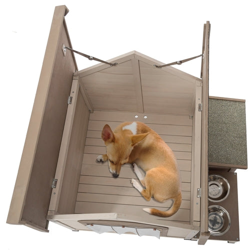 Natural Wood Dog Cabin – Outdoor Open-Roof Shelter for Small to Medium Pets