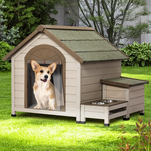 Natural Wood Dog Cabin – Outdoor Open-Roof Shelter for Small to Medium Pets