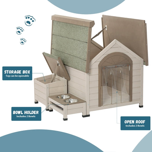 Natural Wood Dog Cabin – Outdoor Open-Roof Shelter for Small to Medium Pets