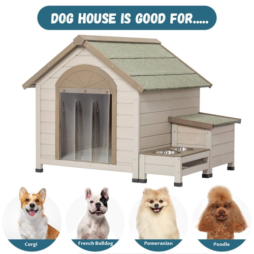 Natural Wood Dog Cabin – Outdoor Open-Roof Shelter for Small to Medium Pets